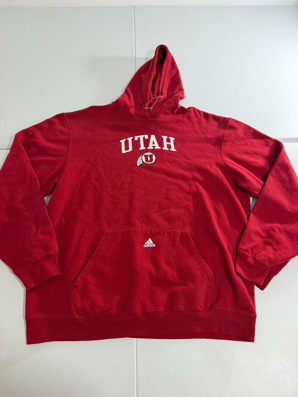 Adidas Utah Utes Hoodie Mens Large Red Pullover Sweatshirt NCAA Feather Logo